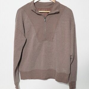 Freely Quarter Zip Pullover Womens Ribbed Trim Large Brown China